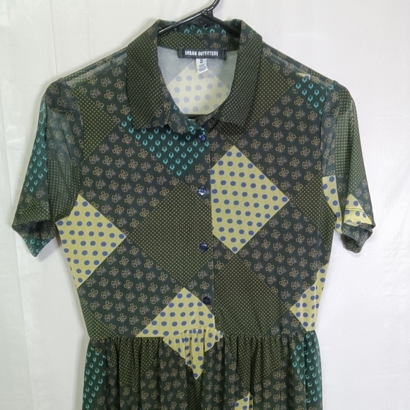 Urban Outfitters UO Dottie Mini Shirt Dress Green Mesh - Picture 5 of 14